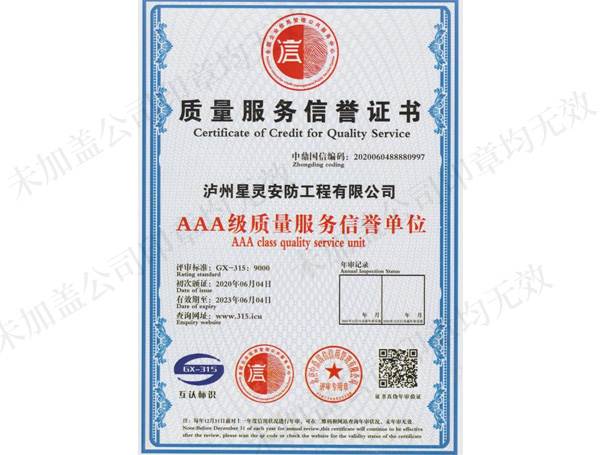 3A級質(zhì)量服務(wù)信譽(yù)單位